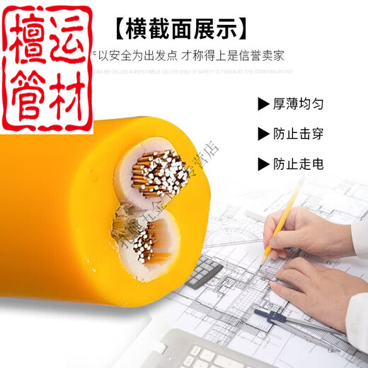 El enchufe de Jiangong con cable de alambre está estándar National Second Core 15254 Cable cuadrado Tendón de alambre de alambre de alambre suave Protección de cables impermeable Cable amarillo 1.5 cuadrados 10 metros