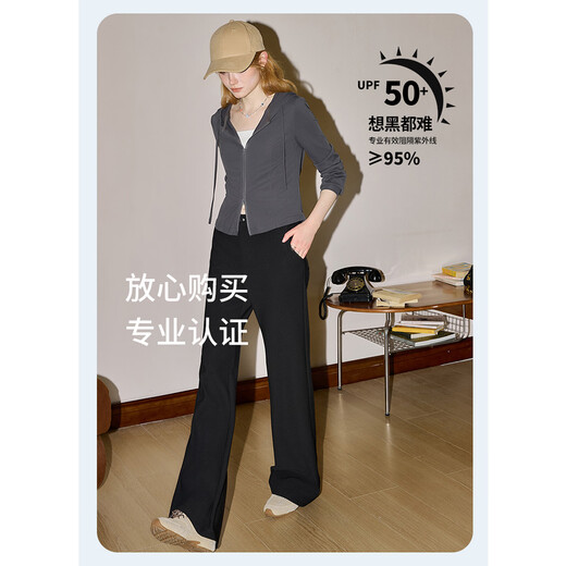 库恩玛维（KUHNMARVIN）街头风双拉链连帽短外套女2025早秋新款凉感物语遮阳上衣K37775 深灰色 S