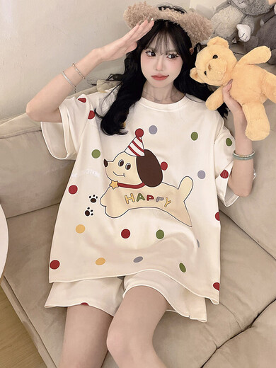 Crayon Shin-Shirt reines Baumwollpyjamas für Frauen im Sommer kurzärmelig dünner Cartoon süße Schüler plus Größe Fett MM Home Clothing Qys9928 m (geeignet für 80-100jin [Jin gleich 0,5 kg])