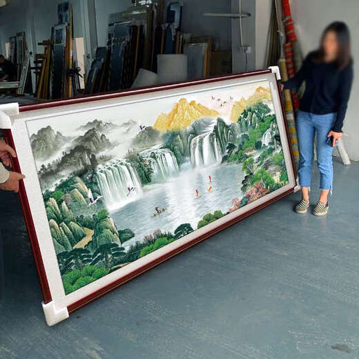 The office hanging paintings of the magic treasure pot, flowing water and making money, landscape and landscape, Chinese painting, living room background wall decoration, mountain picture mural CT-3519 Landscape and wealth, long 118*48cm, SF Express household waterproof oil canvas 5