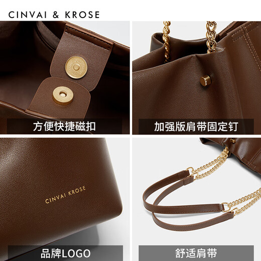 CinvaiKrose small c/k tote bag for women 2025 new large capacity bag for women shoulder bag feeling commuter bag for work brown Brown [Mother's Day gift practical + mother