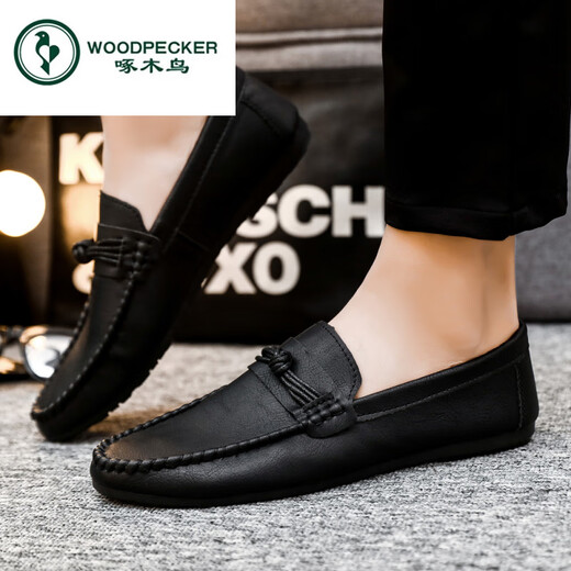 啄木鸟豆豆鞋男2025新款春季男鞋英伦男士休闲皮鞋潮流百搭皮面休闲板鞋 YL-D826棕色 39