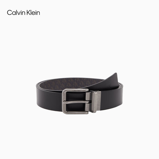 Calvin KleinJeans男士双面用商务休闲绅士风ck字母满印针扣腰带皮带礼物 V1D-太空黑/细纹灰 85cm