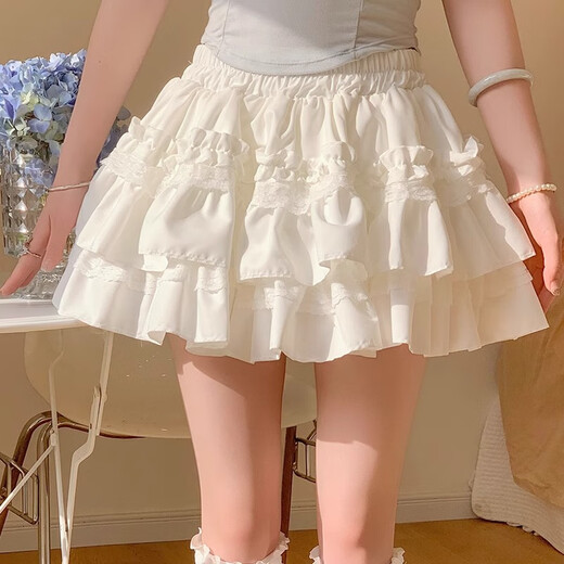 JIOESC white lace cake tutu skirt for women sweet skirt A-line skirt high waist slim anti-exposure ballet style skirt white M 95-110Jin Jin equals 0.5 kg