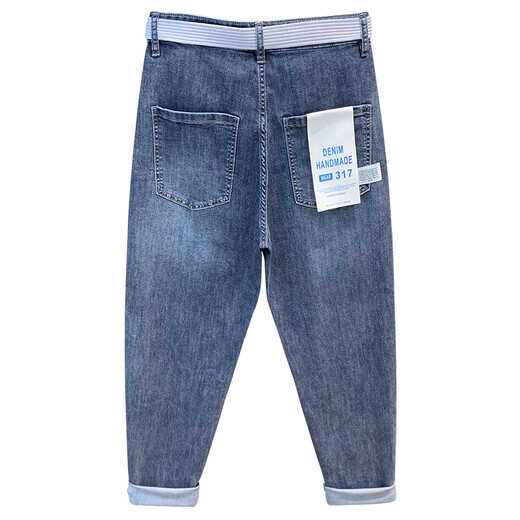 Romon High-Und Ice Oxygen Bar Brand à la mode Harren Pint Jeans Men's Summer Fin Low Straight Casual Pantal Blue 32 140-150Jin [Jin est égal à 0,5 kg]