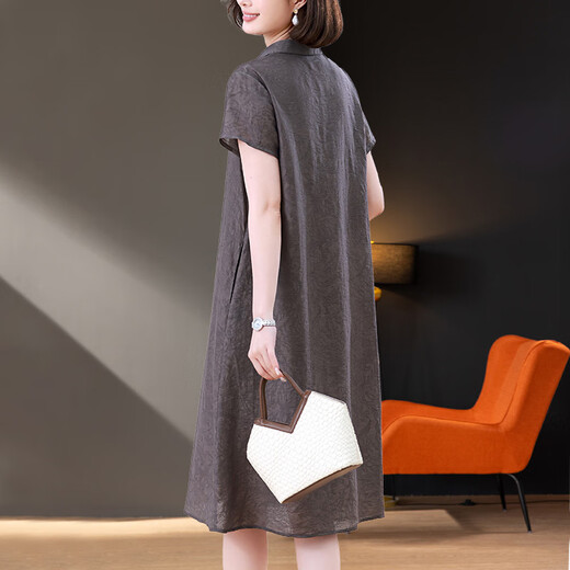 
Ehangy light luxury brand dress for women 2025 summer new thin retro casual large size fashionable high-end skirt gray M suitable for weight 112 Jin [Jin equals 0.5 kg]