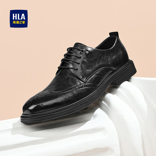 Hai Lan House HLA Leather Shoes Men's Business Casual Brogue Autumn and Winter Derby Shoes Men's HAAPXM2DAO093 Black 41
