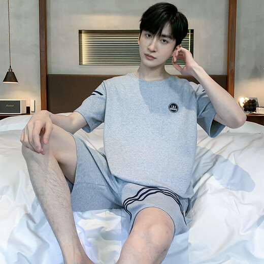 丽澳悦夏季男士短袖睡衣薄款棉质休闲加大码青少年家居服男宽松套 D9928 L 男