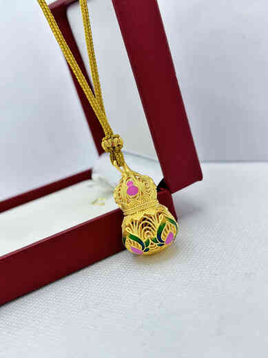 VZZS Lemon Hao Meng Shui Bei gold-wrapped silver craft ancient enamel color hollow gourd pendant ethnic style pendant total weight 13 grams gold content 1.3 grams