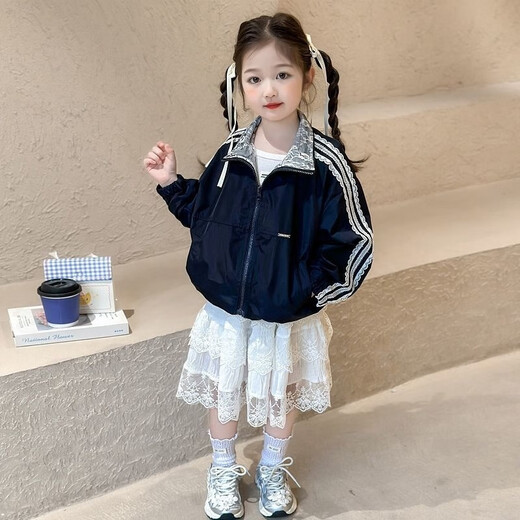 G.duck Girls Spring Jacket 2025 New Style Children's Jacket Spring and Autumn Korean Style Loose Girl Stand-up Collar Sun Protection Jacket Picture Color 110