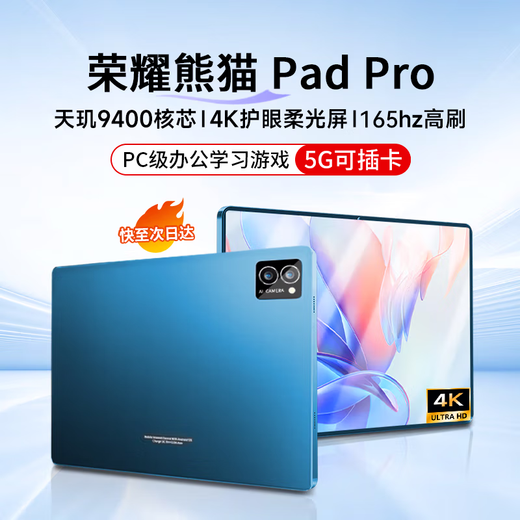 荣耀熊猫2025新款平板电脑PadPro天玑9400旗舰芯5G全网通+WiFi 4K超清全贴合屏网课学习办公娱乐游戏二合一 冰晶蓝 新17Pro豪华版16G+2TB内存丨送豪礼品12 【原装鼠标键盘丨165HZ高刷丨享30天碎屏保】