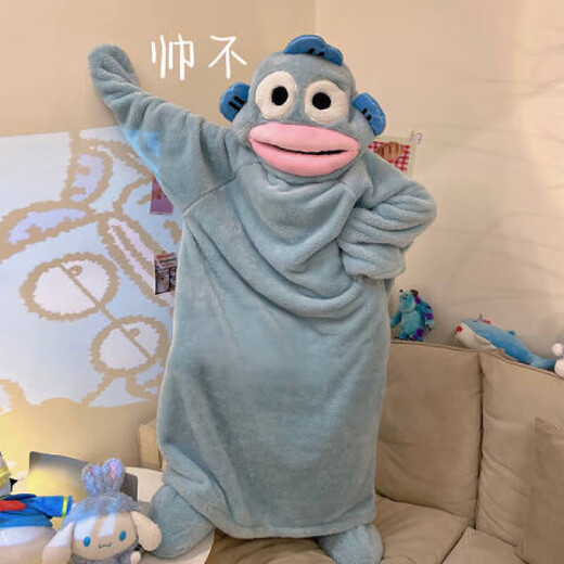 Wanqin Lustiges Paar einteiliger Pyjama für Männer und Frauen im Herbst und Winter verdickte Korallenmerze Cartoon großer Schlafsack Plüsch Hauskleidung Einzelstück Nachtmittel 4839 Single Robe M.