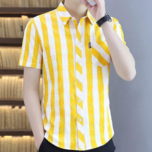 Hailan Home's brand plaid shirt men's short-sleeved summer casual handsome Korean style slim-fit trendy men's shirt 100 838 green 3XL 147-160Jin [Jin equals 0.5 kg]