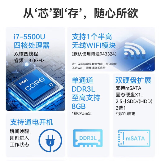 Xinchuang Cloud Mini Mini Host четырехъядерный J4125 Home Office I7 5500U Двойной сетевой двухсетевой машины для промышленного управления I3 6167U 4G+128G Стандартный пакет
