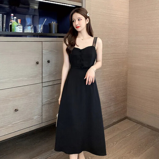 Tissu de baicao [3884 personnes collectent] la jupe à suspense 2025 Fairy Fairy Fery Mm Slim et grande robe rouge, Black à manches courtes + Suspenders Red S [Recommandé 80-90 Jin [Jin est égal à 0,5 kg] usure]
