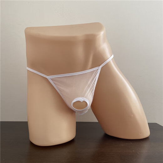 Single Nanwei thong men's ice silk underwear, slightly transparent, smooth and sexy low-waisted boys' t-pants with tight grip, black