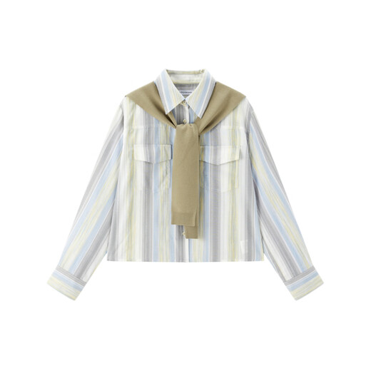 Peacebird [same style in the mall] 25 autumn sea salt milk green striped shirt removable cloak A1CAF3332 Eucalyptus S 155
