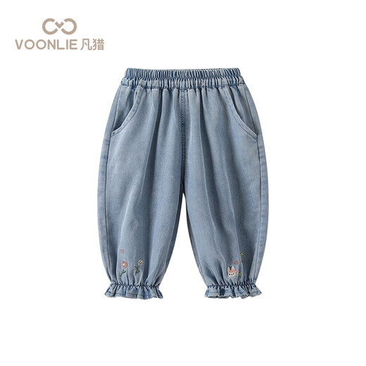 Fanli Girls Jeans Summer 2025 New Fashionable Baby Outdoor Casual Pants Children's Feet Cropped Pants Summer Blue 120 cm