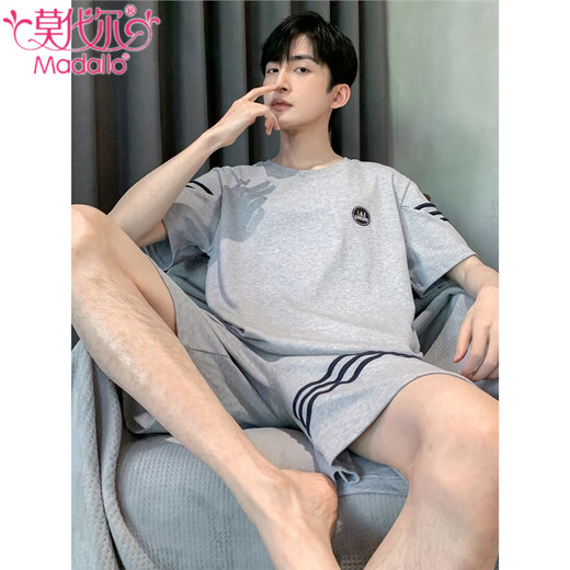 莫代尔男士睡衣夏季新款短袖薄款大码休闲简约青年男生家居服套装可外穿 HDE9928 L 男：