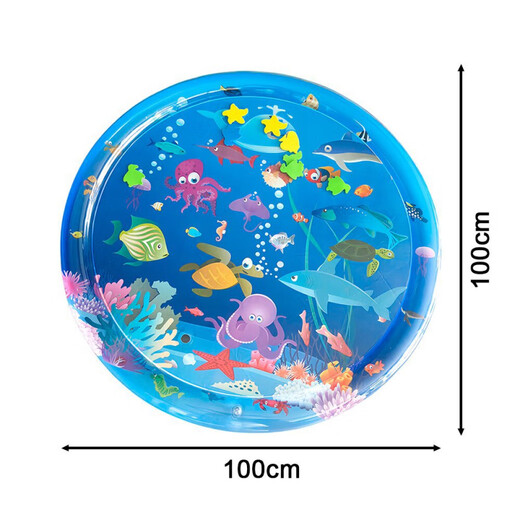 JCZS Pintura alemana Almohadilla de agua Baby Learning Paso Paso Práctica Baby Artefacto Summer Inflible Agua Juguete Juguete Grande Niños de 100 cm Round Ocean World [Nuevo modelo] Dé una bomba + juguete flotante