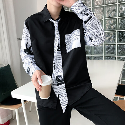 Fhhuabd Summer Shirtpaper Shirt Men's Korean Loose et belle chemise à manches longues et belle chemise à cravate 9928 M