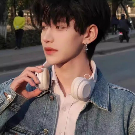 BJYL full diamond cross ear clip without pierced earrings men's hip-hop earrings trendy high-end niche earrings handsome men cross earrings single need piercing