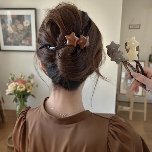 Two Worlds of Love Temperament Star Twist Clip on the Back of the Head Hair Clip for Women 2025 New High-Quality One-word Clip Hair Clip Hair Accessories Brown Star Twist Clip