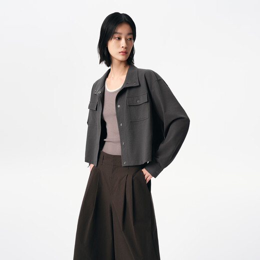 播商场同款松弛感短款外套女25早秋新品慵懒休闲上衣BDS3WD3046 G20霜灰 XS