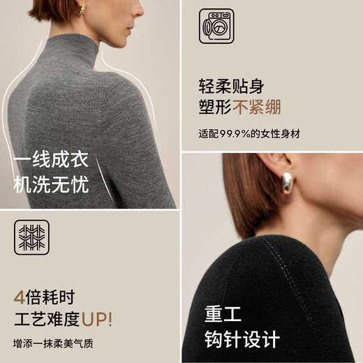 Maimeng lazy wool MM German machine washable Yangtze 100% wool seamless bottoming sweater half turtleneck - dark gray 5G8933213 M