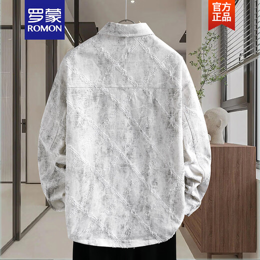 罗蒙（ROMON）牛仔外套男生春秋季新款青少年衬衫夹克初高中学生男装潮流士上衣 16823白色 M (80-100斤左右)