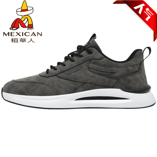 稻草人（MEXICAN）鞋子男鞋新款软底运动休闲夏季2024潮鞋男士春季透气鞋皮面工作跑 黑色 6231春秋皮面 39 标准运动鞋码