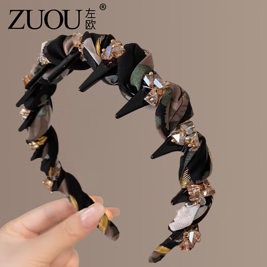 Zuoou Princess of Paris headband high skull headband women's high-end fashion ink painting toothed rhinestone headband hairpin headdress ink drill headband