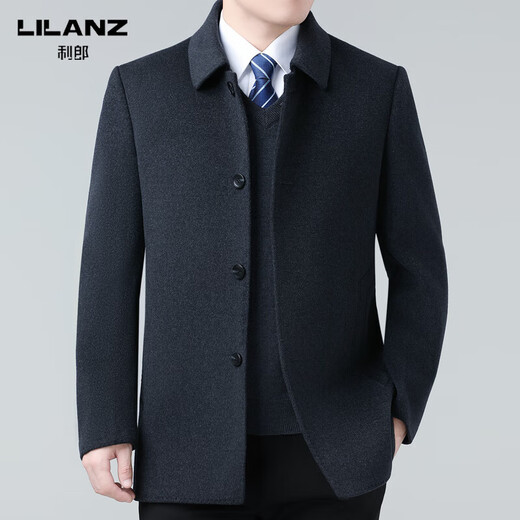 Lilan 2025 new double-sided cashmere jacket medium men's business casual lapel woolen coat dad wear black M 170 size (recommended 105-125 Jin Jin equals 0.5 kg)
