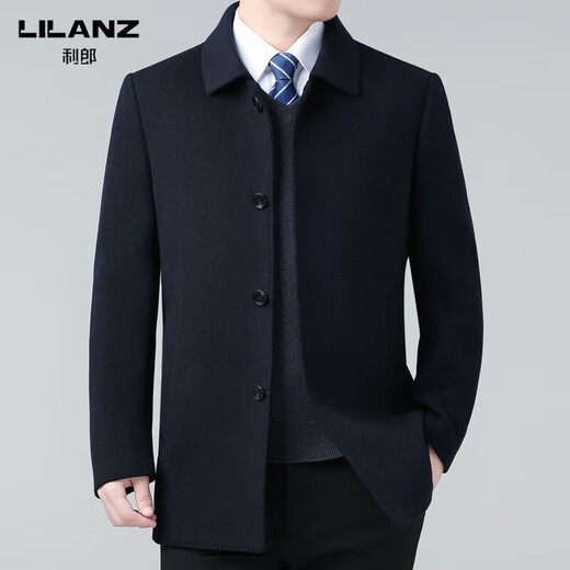 Lilan 2025 new double-sided cashmere jacket medium men's business casual lapel woolen coat dad wear black M 170 size (recommended 105-125 Jin Jin equals 0.5 kg)