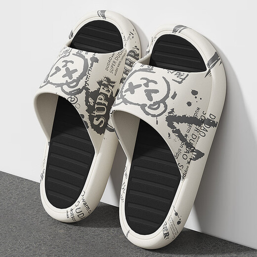 Anshangfens Sandalen für Männer 2025 Sommer neu dicker Sohle schlanker und geruchssicherer EVA-Hausschuhe für Zuhause, weiß und schwarzer XV Bär 42-43 geeignet für 41-42 (innere Länge 26,0 cm) geeignet