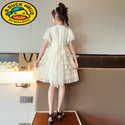 G.DUCKKIDS girls' dress summer new style little girl medium-sized children's skirt fashionable children's summer chiffon cake princess skirt apricot color 6628 chiffon pearl cake skirt 120 cm