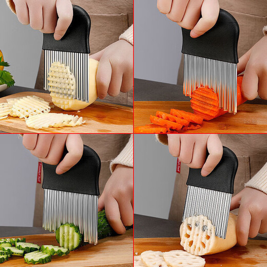 Corrugated Knife Wolf Tooth Potato Knife Cutting French Fries Kitchen Gadgets Stainless Steel Wave Knife Wolf Tooth Potato Slicer Handleless Potato Cutting 2 Pack