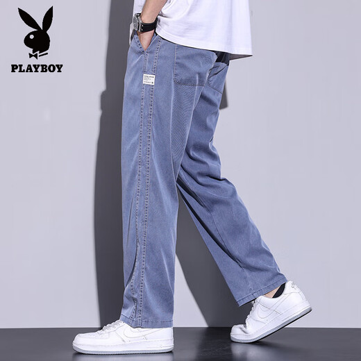 Playboy (playboy) Jeans de tennis de tennis d'été des jambes larges en vrac semelles pantalons flottants d'été pantalon décontracté de soie 1048 bleu clair m taille 28-29