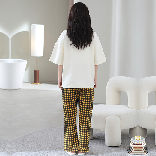 Catman 100% reiner Baumwollpyjama für Frauen in Sommerkurzschläfen Casual Lose Frauen Hauskleidung groß ist außerhalb von Anzug 687 Meter Aprikosenfarbe XL [Empfohlen 120-140jin [Jin gleich 0,5 kg]]]
