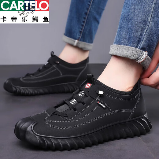 CARTELO 100% full cowhide men's shoes for men's genuine leather sports and casual leather shoes plus velvet cotton shoes outdoor hiking shoes for men 9226 single shoes black 41