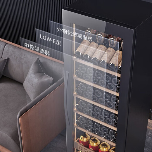 Bai Kailun red wine cabinet, first-class energy efficiency constant temperature wine cabinet, zero-embedded home commercial living room display cabinet, wine preservation refrigerator, dual temperature air-cooled frost-free tea beverage, white wine and foreign wine, dual temperature zone, hanging cup display red wine, 48 bottles LOW-E anti-fog door