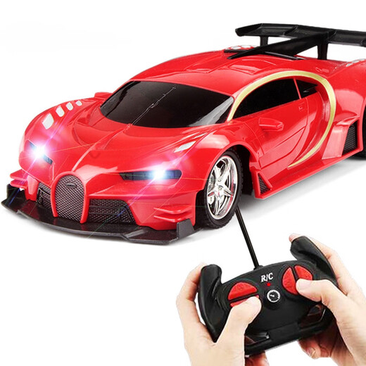 Activity remote control car children's electric boy toy sports car charging off-road jeep four-way model 1 18 red Bugatti remote control car with LED lights free of charge Sandian version 3 sets of lithium batteries + 2 charging cables