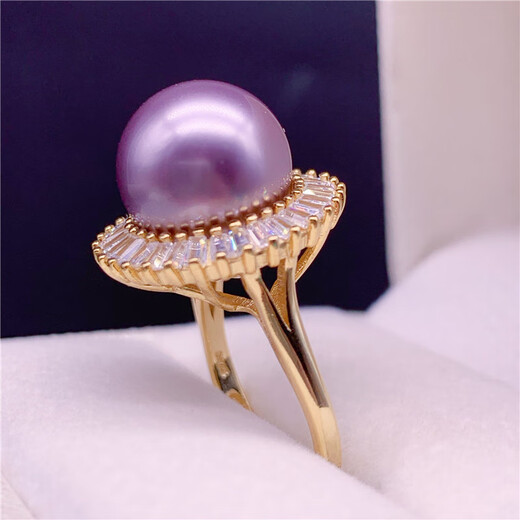 Pang Donglai purchased the same style of South Sea gold beads ring, seawater pearls, 925 sterling silver, gold-covered pearls, round, flawless and strong, purple pearl silver holder, 12-13mm