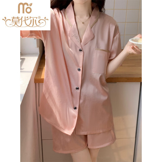 莫代尔感睡衣女夏季冰丝短袖短裤真.丝.稠家居服夏天网红风套装可外 浅黄色#YX-9214 2XL [131-145]斤