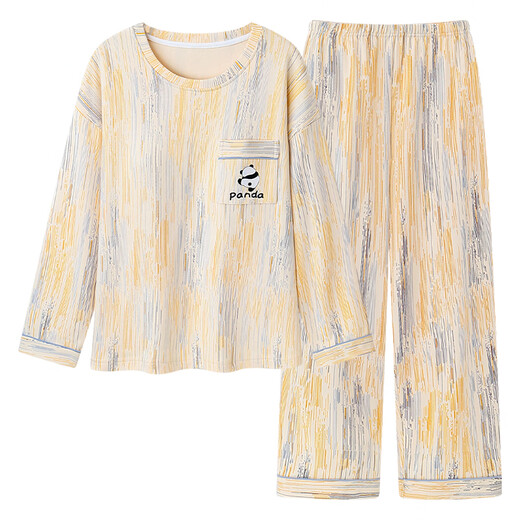 Kommandant Xiong Frühling und Herbst Langarm großer Pyjama-Set für Frauen mit Brustpolstern integrierter Sommer- und Winter-Hausbaumwolle können externe HRY1049 Eins Größe M-Code sein (vorgeschlagen 75-95 Jin [Jin gleich 0,5 kg]))