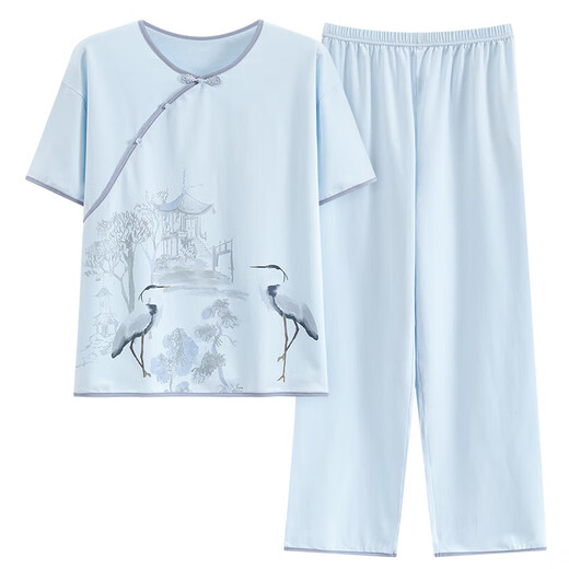 2025 Neue Baumwollpyjamas für Frauen Sommer kurzärmelig chinesischer Stil süße Sommer-Kumpel-Hose Cartoon Casual Home Clothing 9905 m [80-100jin [Jin ist gleich 0,5 kg]]