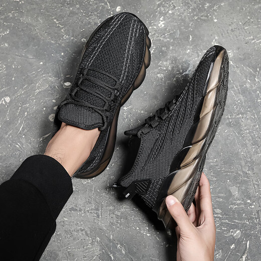 
ROOBEN luxury high-end brand sports shoes men's 2025 summer new breathable soft sole mesh running shoes casual travel shoes 9888 black (spot quick delivery) 38