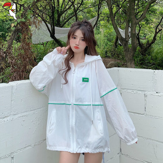 啄木鸟夏季薄款冰丝防晒衣女2025新款宽松百搭休闲连帽外套 白色薄 轻薄 L