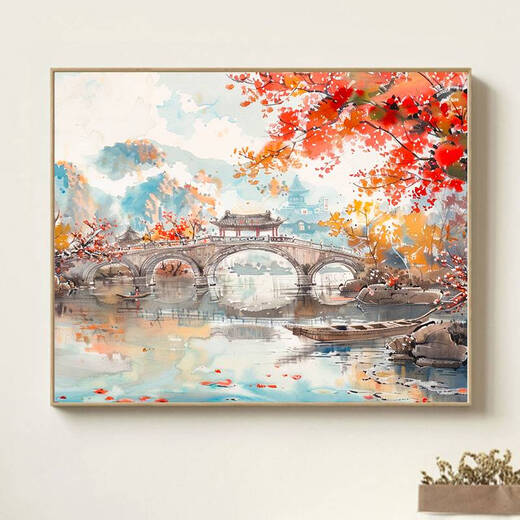 咏幻中式山水风景数字油画手绘画画填色感丙烯油彩涂色填充画 X9738 4050油画套餐+L型外框四色可选/