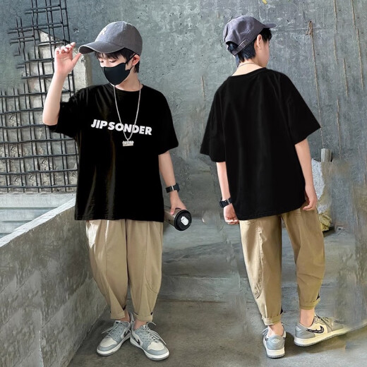 
Cool Chapter (KUZHANG) Boys Cool Summer Suit Set 2025 Children's Handsome Fashion Short Sleeve Trousers Big Children's Summer Internet Celebrity Street Trendy Clothing Two Sets of Change Combination 9767 Black 5798 Khaki + 160 CM